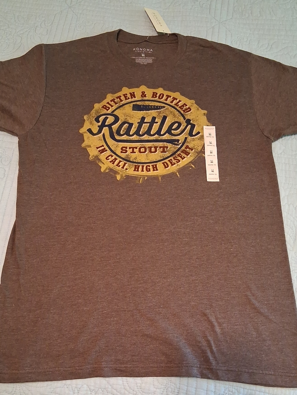 Sonoma Heathered Brown Graphic Rattler Stout Tee, NWT